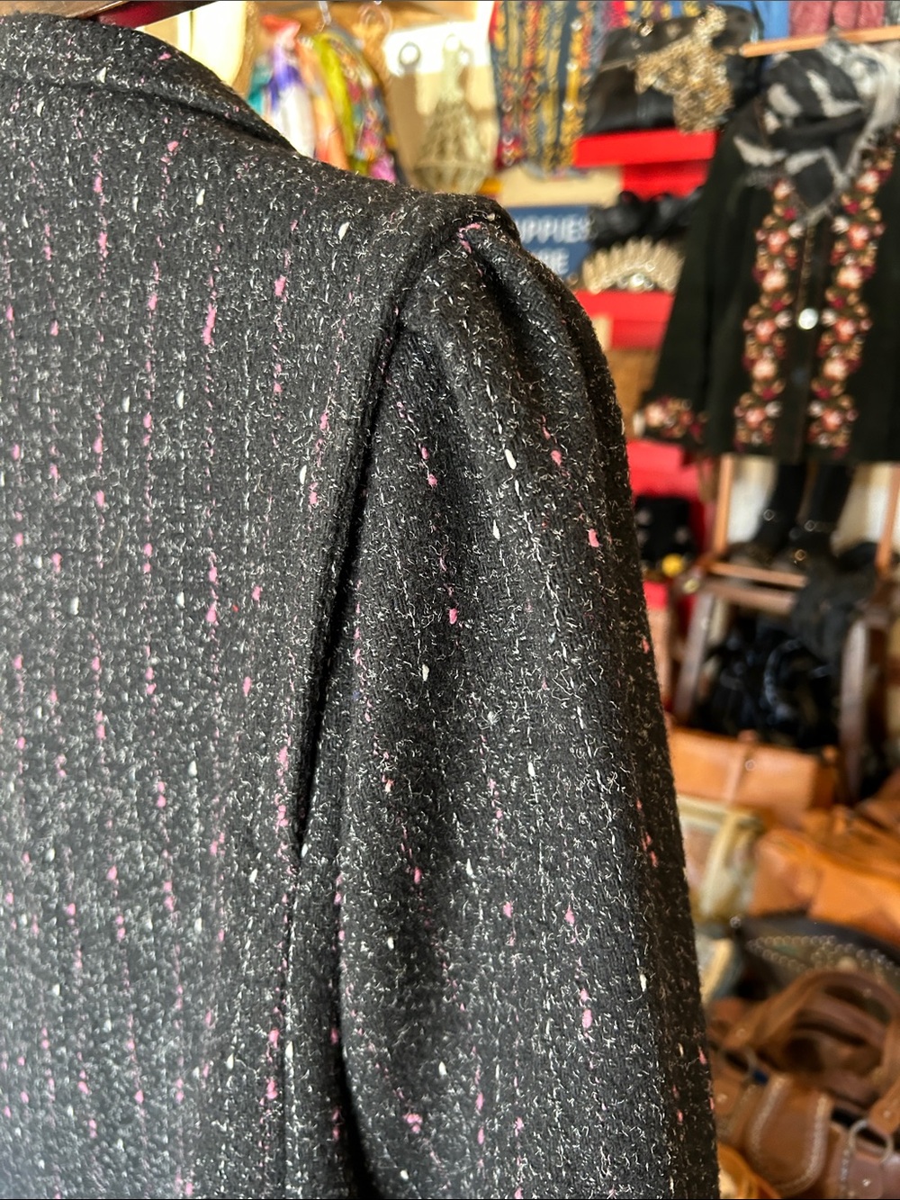 Vintage New York Girl Black/Pink Tweed Double-Breasted Women's Coat - Picture 10 of 14
